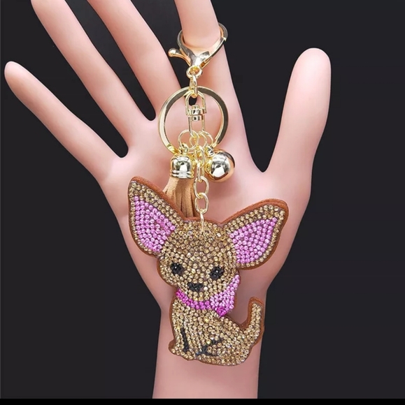 Chihuahua Keychain Rhinestone Pet Dog Key Chain Bag Backpack Accesories Charm - Picture 2 of 3
